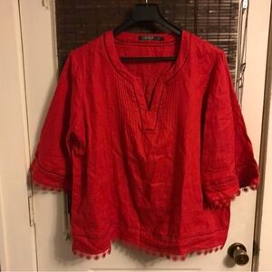 Lauren Ralph Lauren Red 100% Linen Tunic